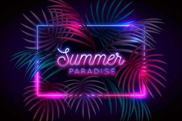 Tropical lettering with neon leaves