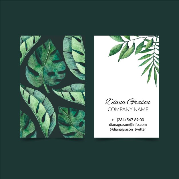 Tropical nature with exotic leaves vertical double-sided business card