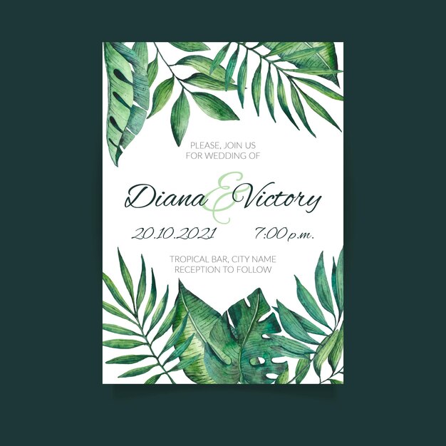 Tropical nature with exotic leaves wedding invitation