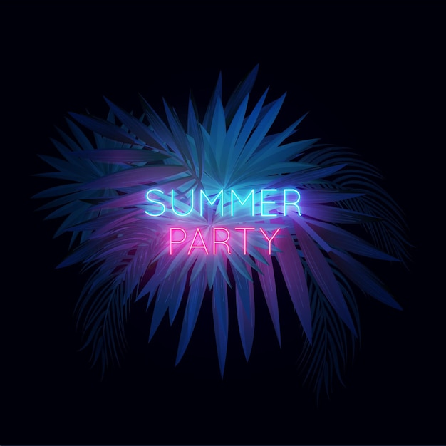 Free Vector tropical neon lettering with leaves or flowers