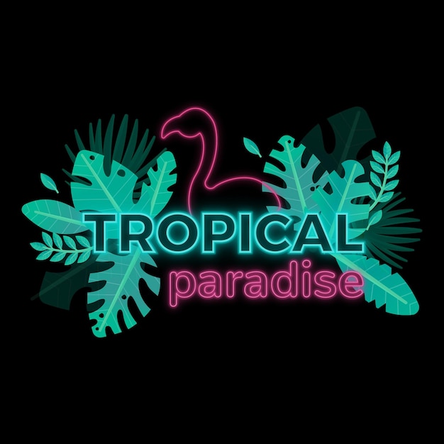 Tropical neon lettering with leaves or flowers