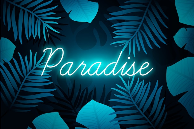 Free Vector tropical neon lettering with paradise