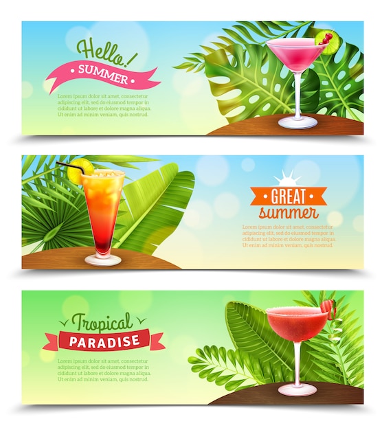 Tropical Paradise Vacations Banners Set 