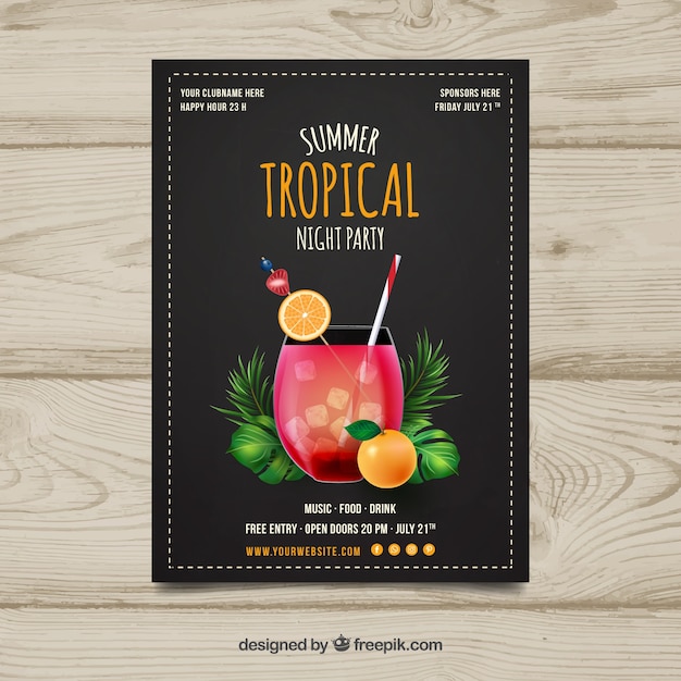 Free Vector tropical party brochure with cocktail