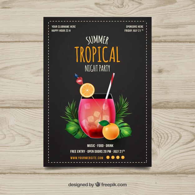 Tropical party brochure with cocktail