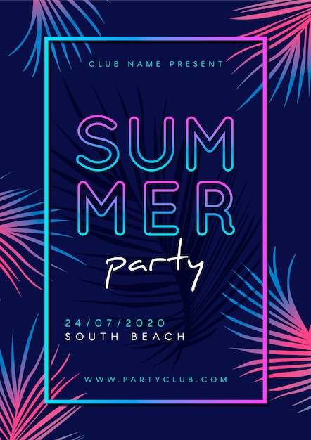 Tropical party poster template with leaves