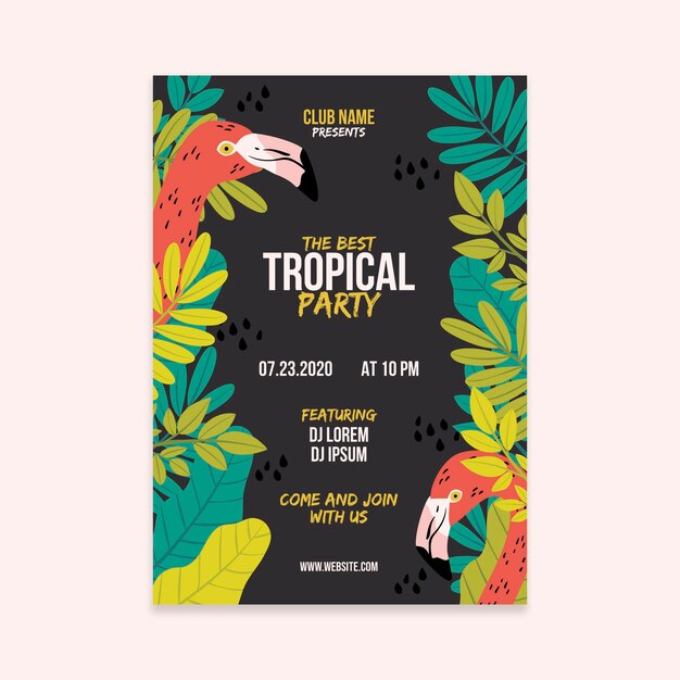 Tropical party poster with animals concept