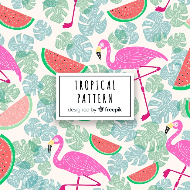 Free Vector tropical pattern background with flamingo