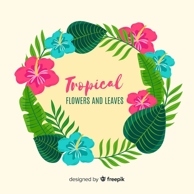 Tropical plants wreath background