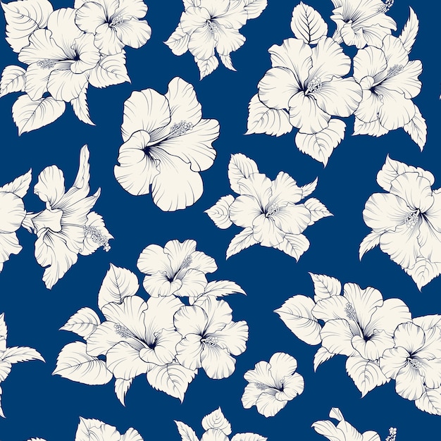 Tropical seamless pattern. Blooming hibiscus