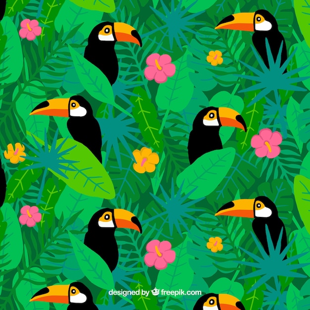 Free vector tropical summer background with cute toucans