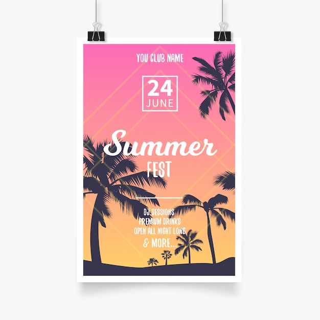 Free Vector tropical summer festival poster