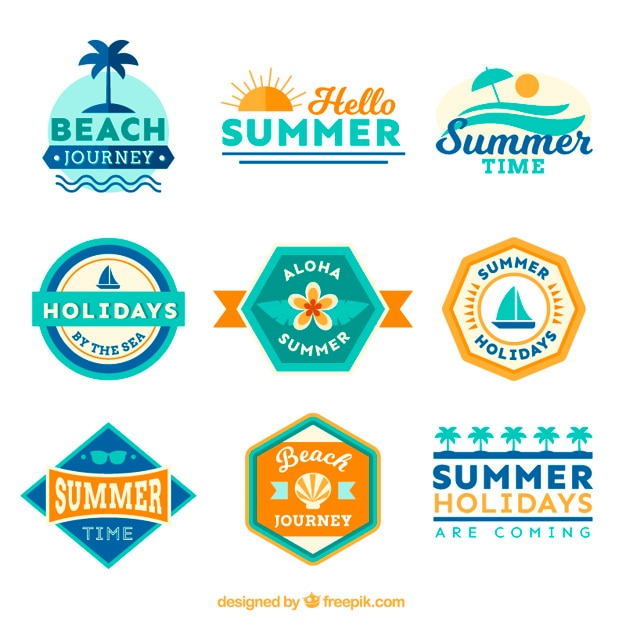 Free Vector tropical summer labels