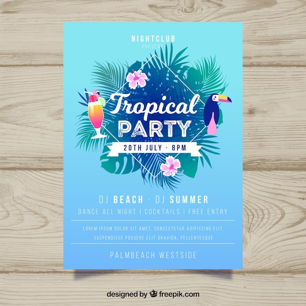 Free vector tropical summer party flyer