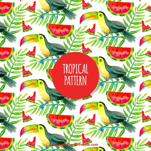 Free vector tropical summer pattern with bird