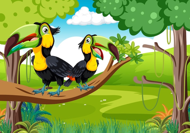 Free Vector tropical toucans on a jungle branch