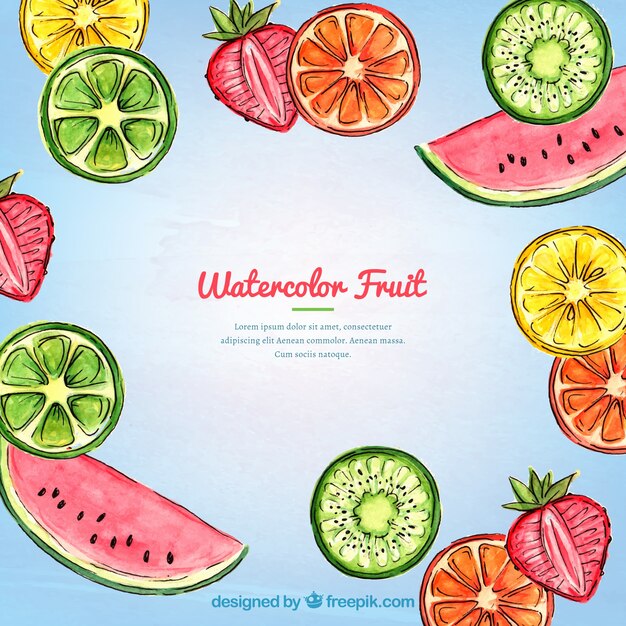 Tropical watercolor fruits background