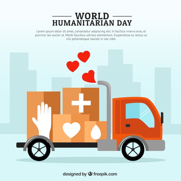 Free Vector truck with medical boxes humanitarian background 