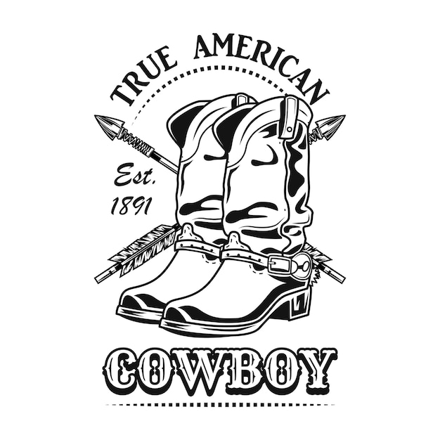 True American cowboy vector illustration. Cowboy boots and crossed arrows with text