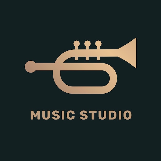 Trumpet flat music logo   in black and gold