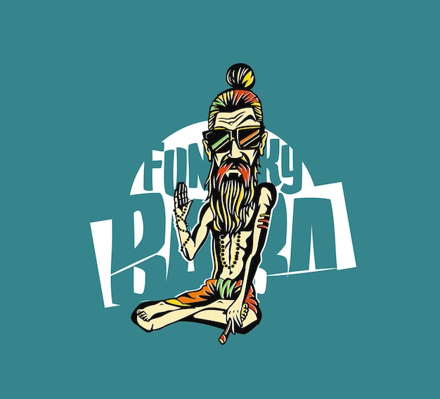 Tshirt Design Funky baba  Yogi Holding a Joint or Cigarette vector illustration