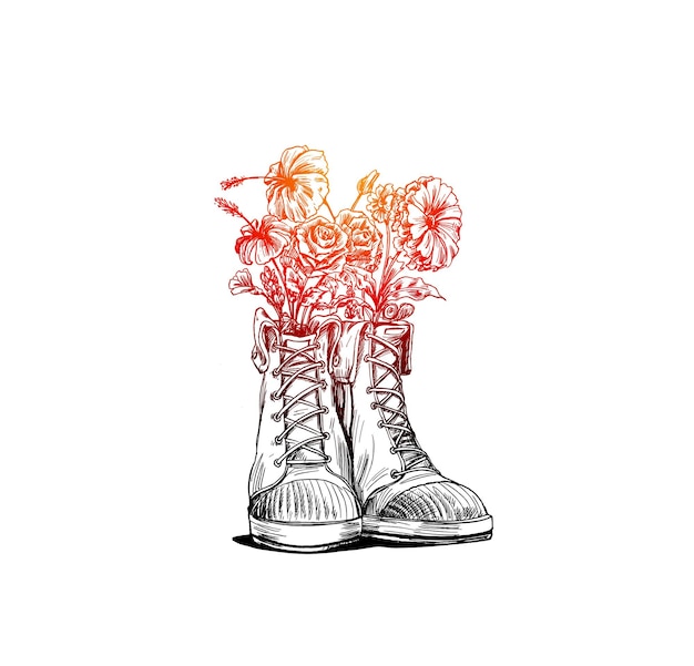 Free vector tshirt design sketch hipster sneakers in hand drawn graphic vector fashion illustration