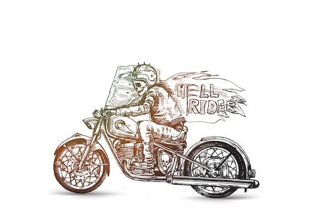 Free Vector tshirt print hell rider with scythe riding motorcycle