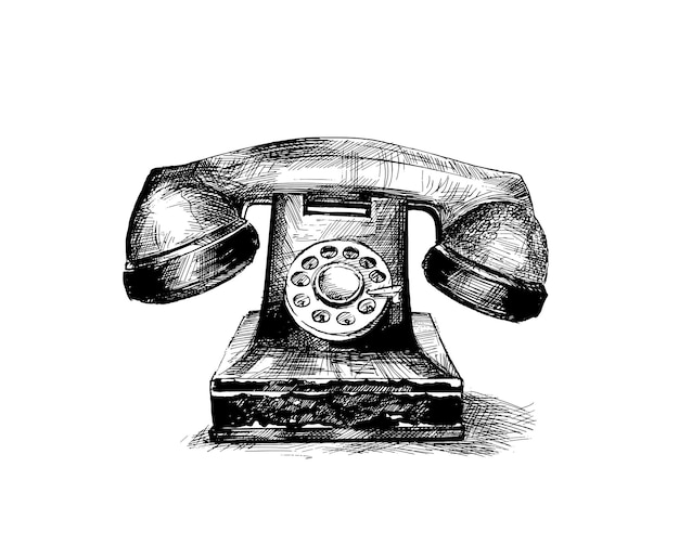 Free Vector tshirt print old home telephone icon hand drawn sketch vector background