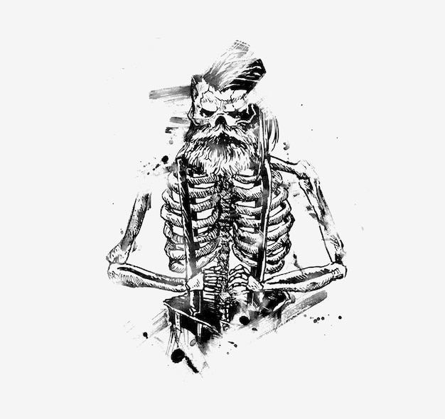 Tshirt print skull with beard and mustache hipster style for creative fashion design