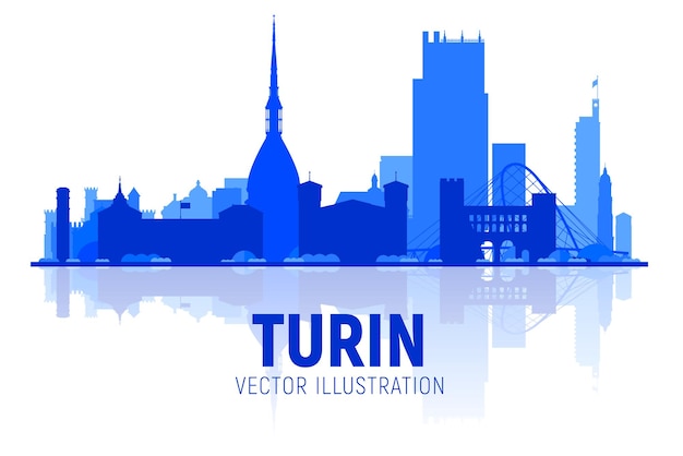 Turin Italy city skyline silhouette a white background Vector Illustration Business travel and tourism concept with modern buildings Image for banner or web site