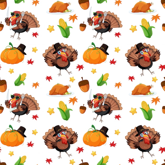 Free vector an turkey autumn seamless pattern