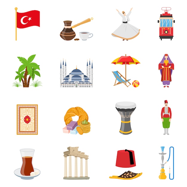 Free Vector turkey flat colored icons set 