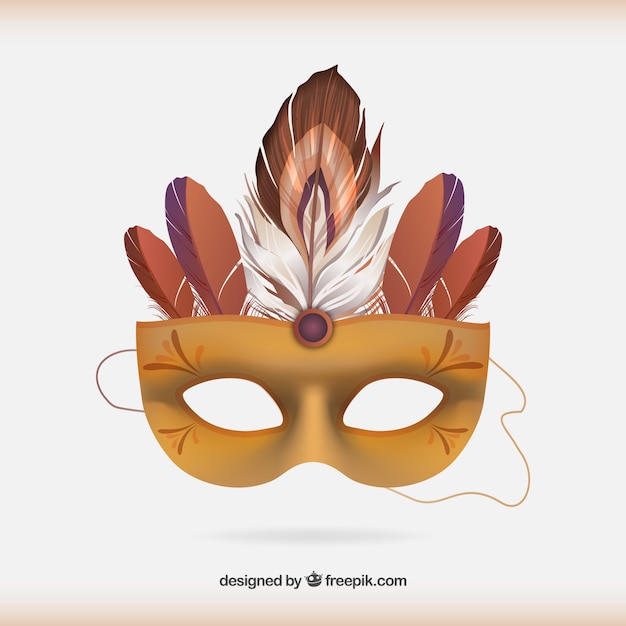 Free Vector turquoise carnival mask with feathers