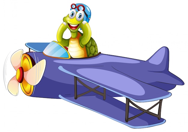 Free Vector turtle riding vintage airplane