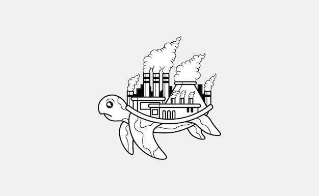 Turtle with a polluted factory on its back illustration