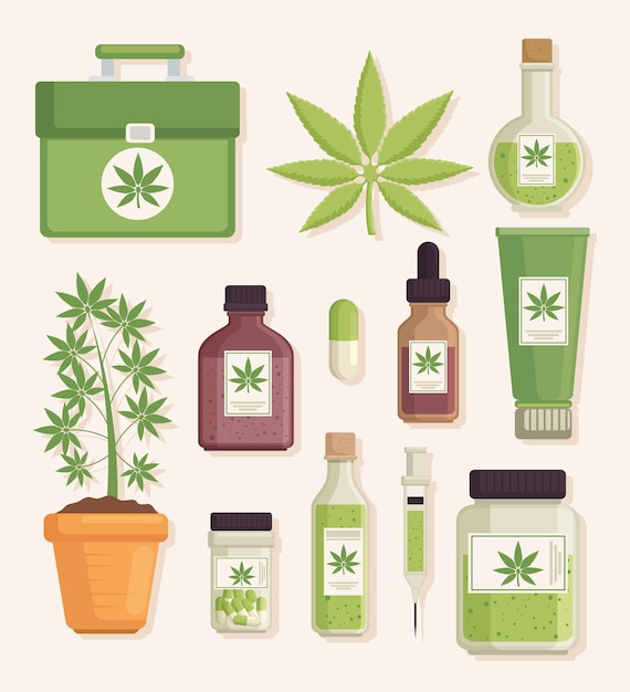 Twelve medicinal cannabis icons