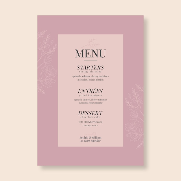 Twenty five years anniversary menu