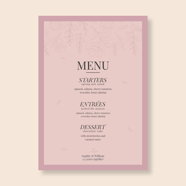 Twenty five years anniversary menu