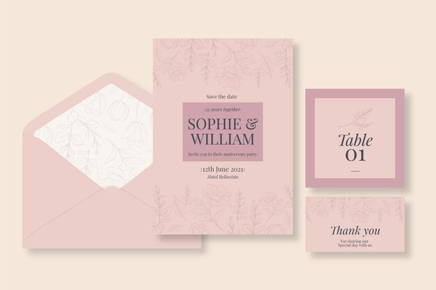 Free Vector twenty five years anniversary stationery collection