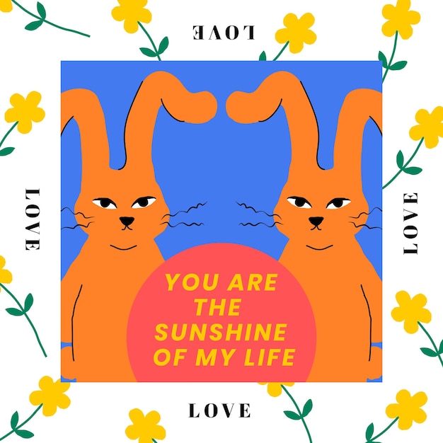 Free vector twin rabbit editable template  you are the sunshine of my life