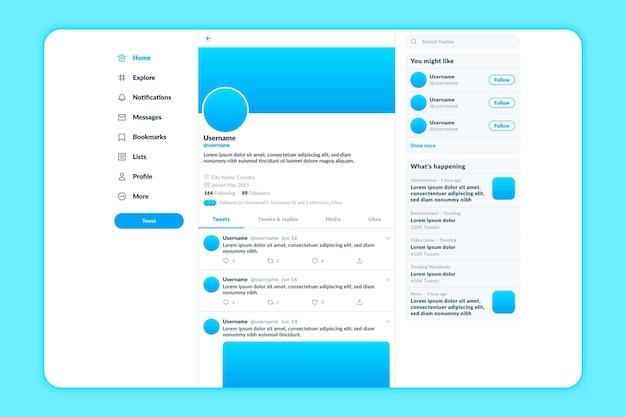 Free Vector twitter interface light theme template