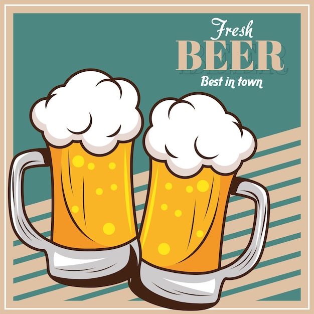 Free vector two beers mugs and lettering