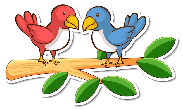 Free Vector two birds standing on a branch sticker