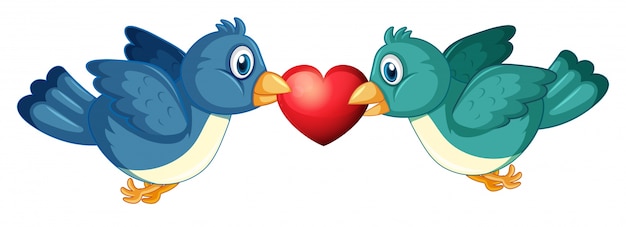 Free Vector two blue birds and heart