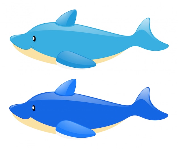 Two blue dolphins on white background