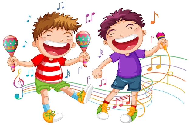 Free Vector two boys singing and dancing