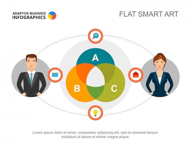 Two business people process chart template for presentation.