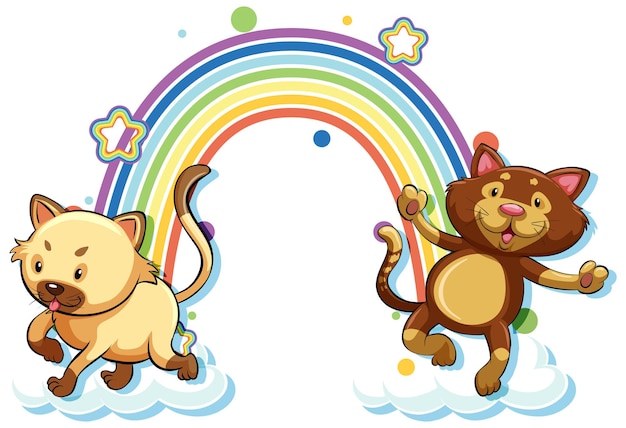 Two cats cartoon character with rainbow