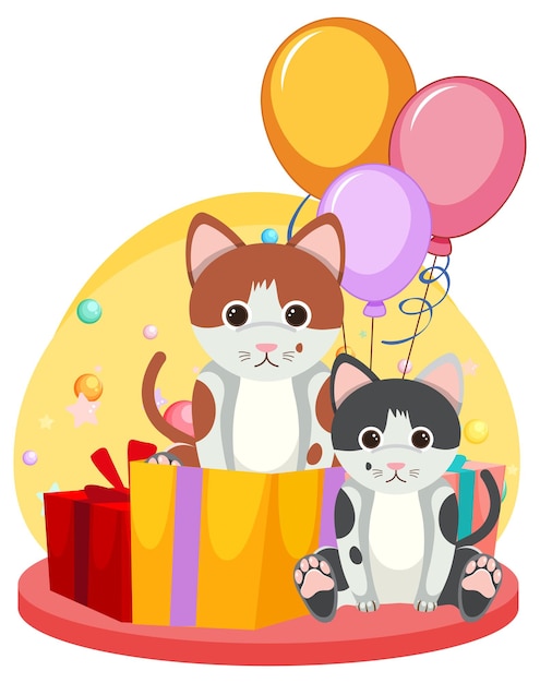 Free Vector two cats with gift boxes and balloons