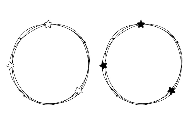 Free vector two circle star frames hand drawn